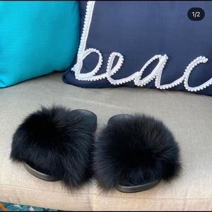 Black faux fur slides - multiple sizes available